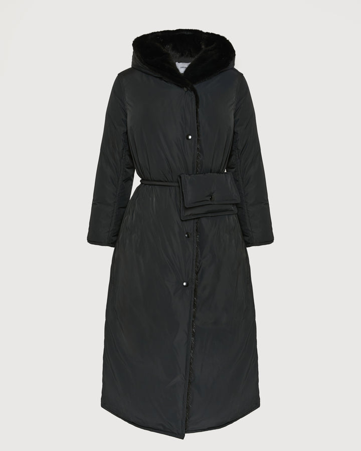 Black Friday - Yves Salomon - Long down jacket in technical fabric and mink fur - black - front view
