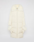 Long belted down jacket in technical fabric with detachable fox fur collar