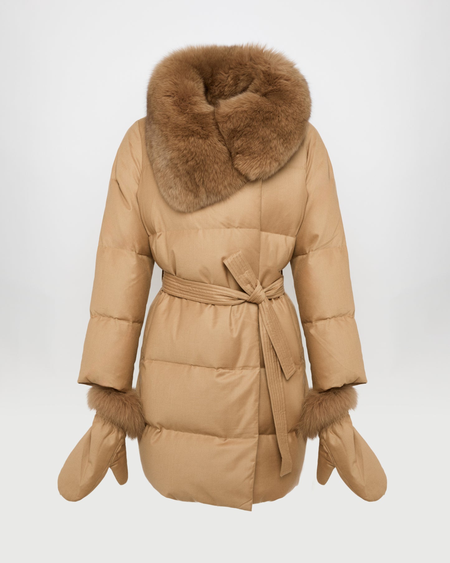Long Down Jacket made with Loro Piana flannel with fox fur collar -Yves Salomon