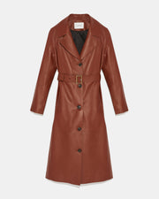 Long silhouette trench coat in lambskin leather