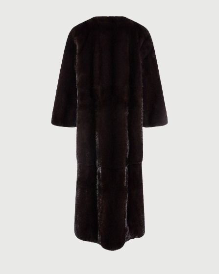 Maxi belted coat in long-haired mink fur