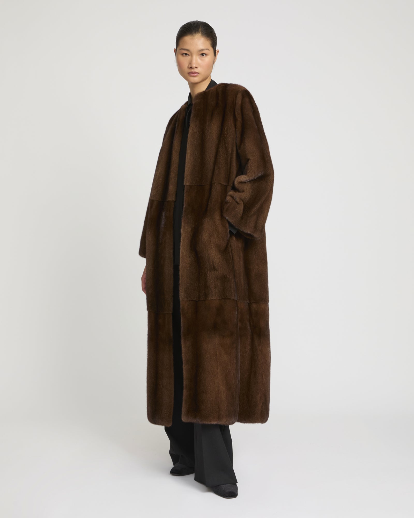 Maxi belted coat in long-haired mink fur -Yves Salomon