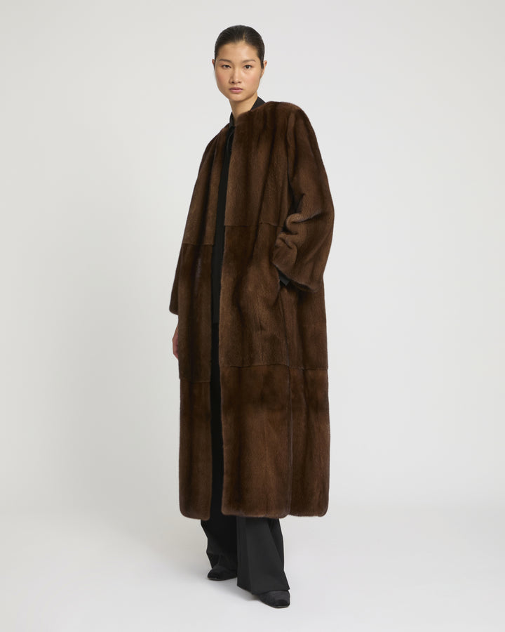 Maxi belted coat in long-haired mink fur -Yves Salomon