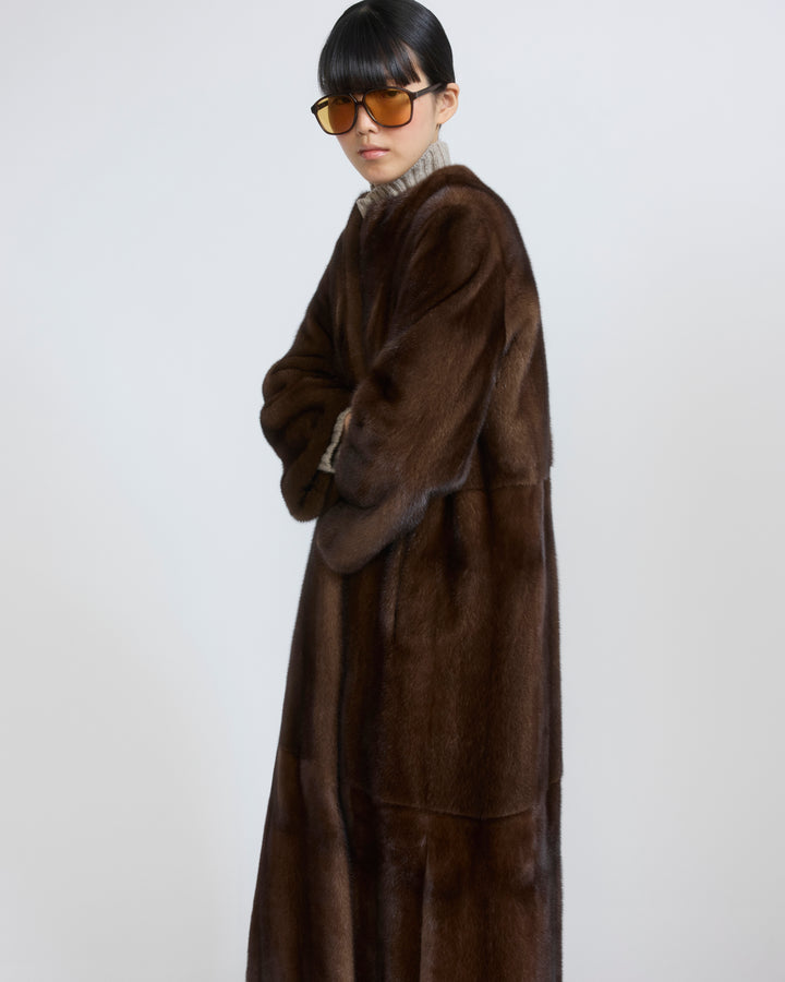 Maxi belted coat in long-haired mink fur - Yves Salomon - New Fall/Winter Collection