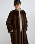 Maxi belted coat in long-haired mink fur