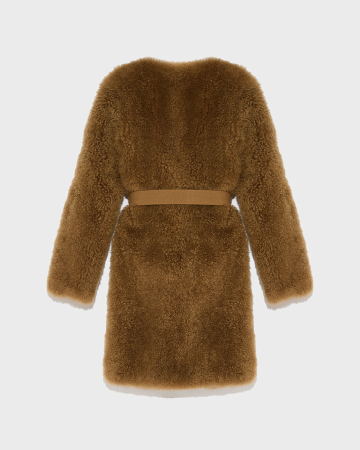 Coat in merino knit and lambskin - camel - Yves Salomon