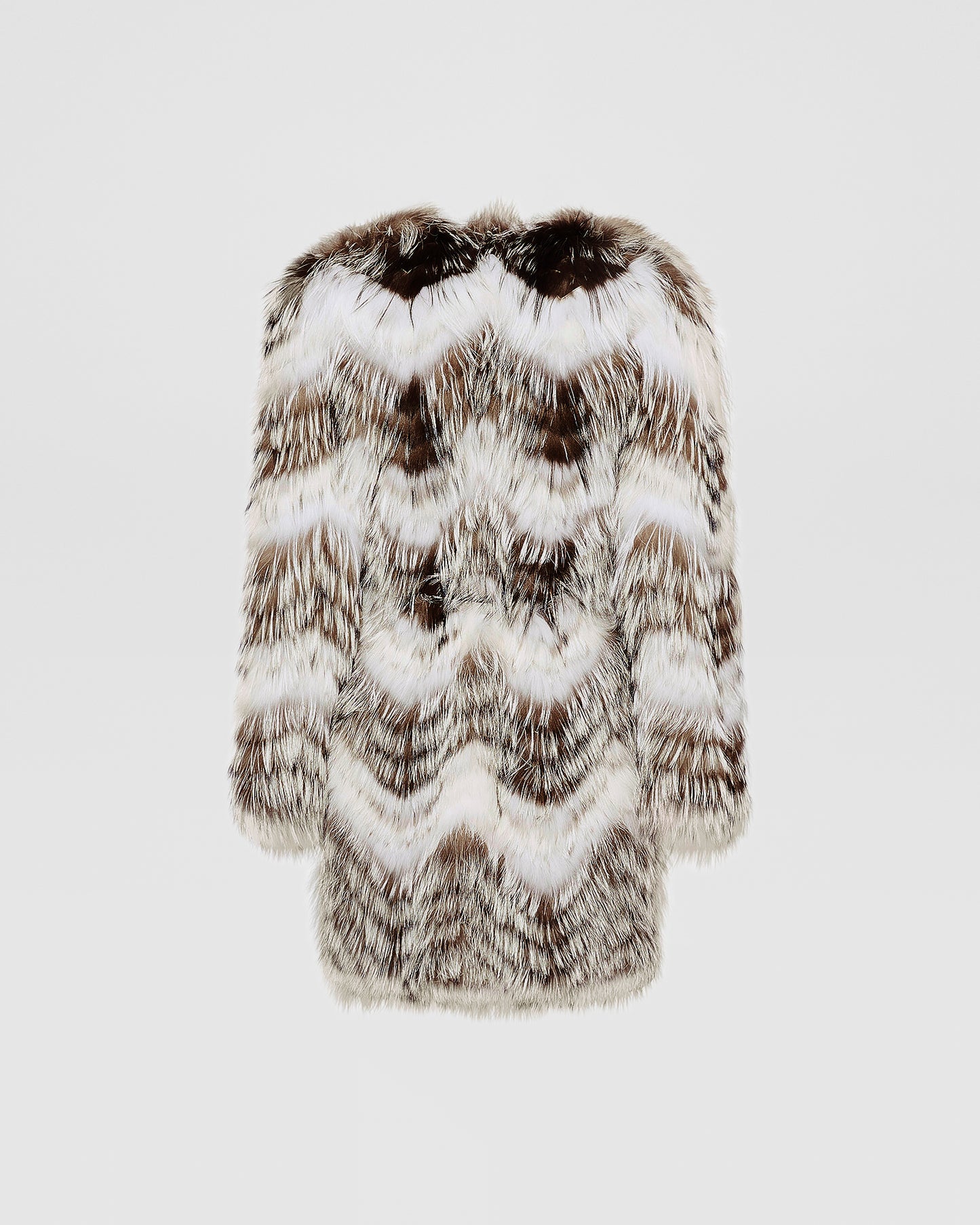 Belted coat in merino knit and fox fur