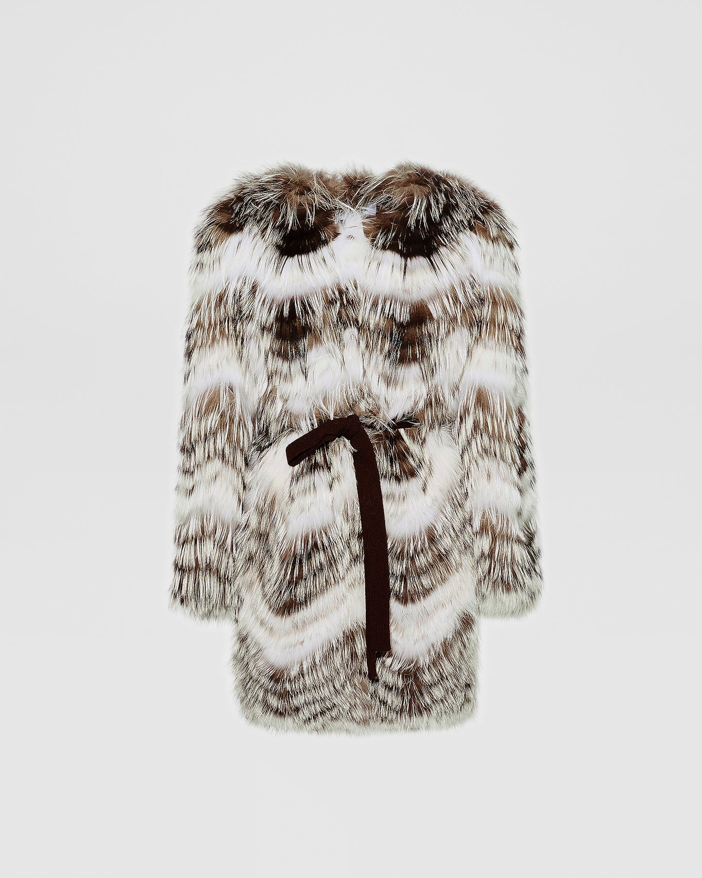 Belted coat in merino knit and fox fur