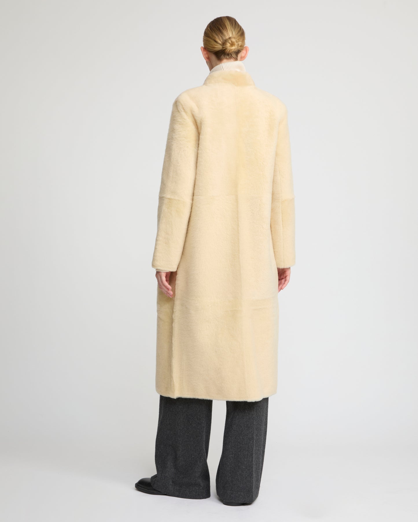 Straight belted shearling coat
