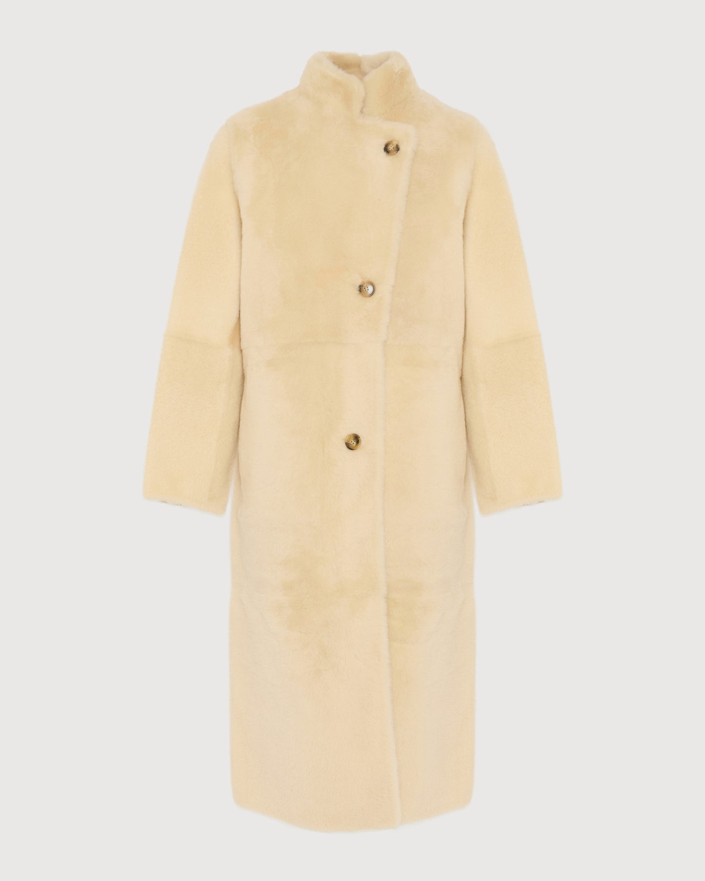 Straight belted shearling coat