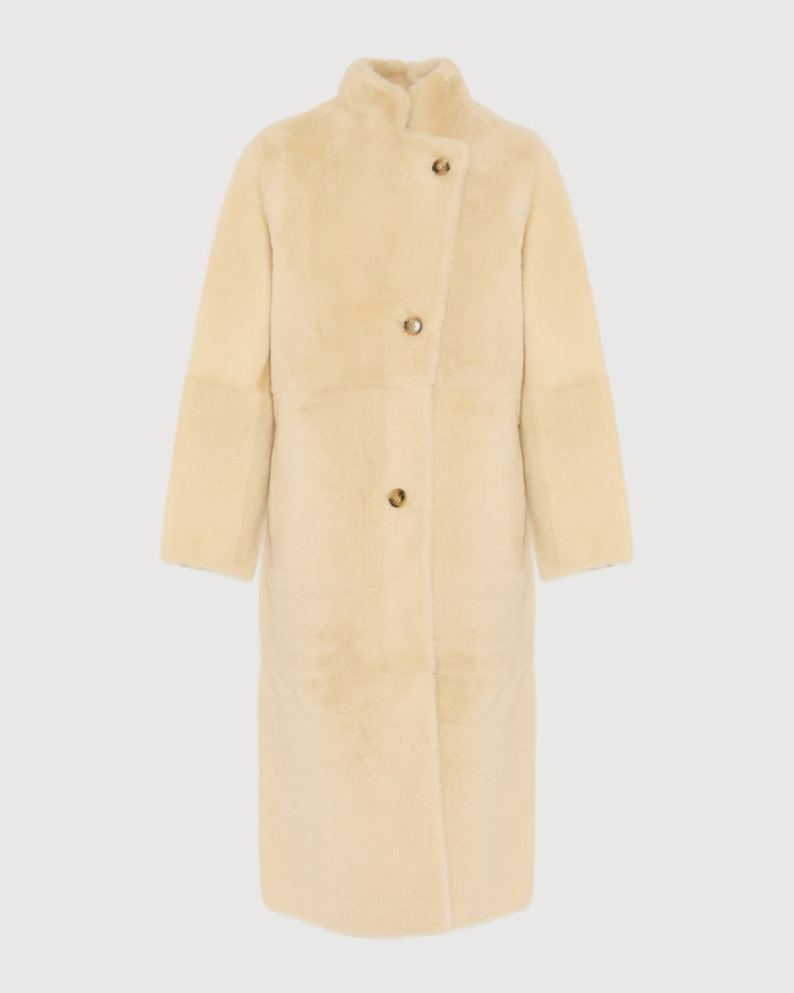 Straight belted shearling coat