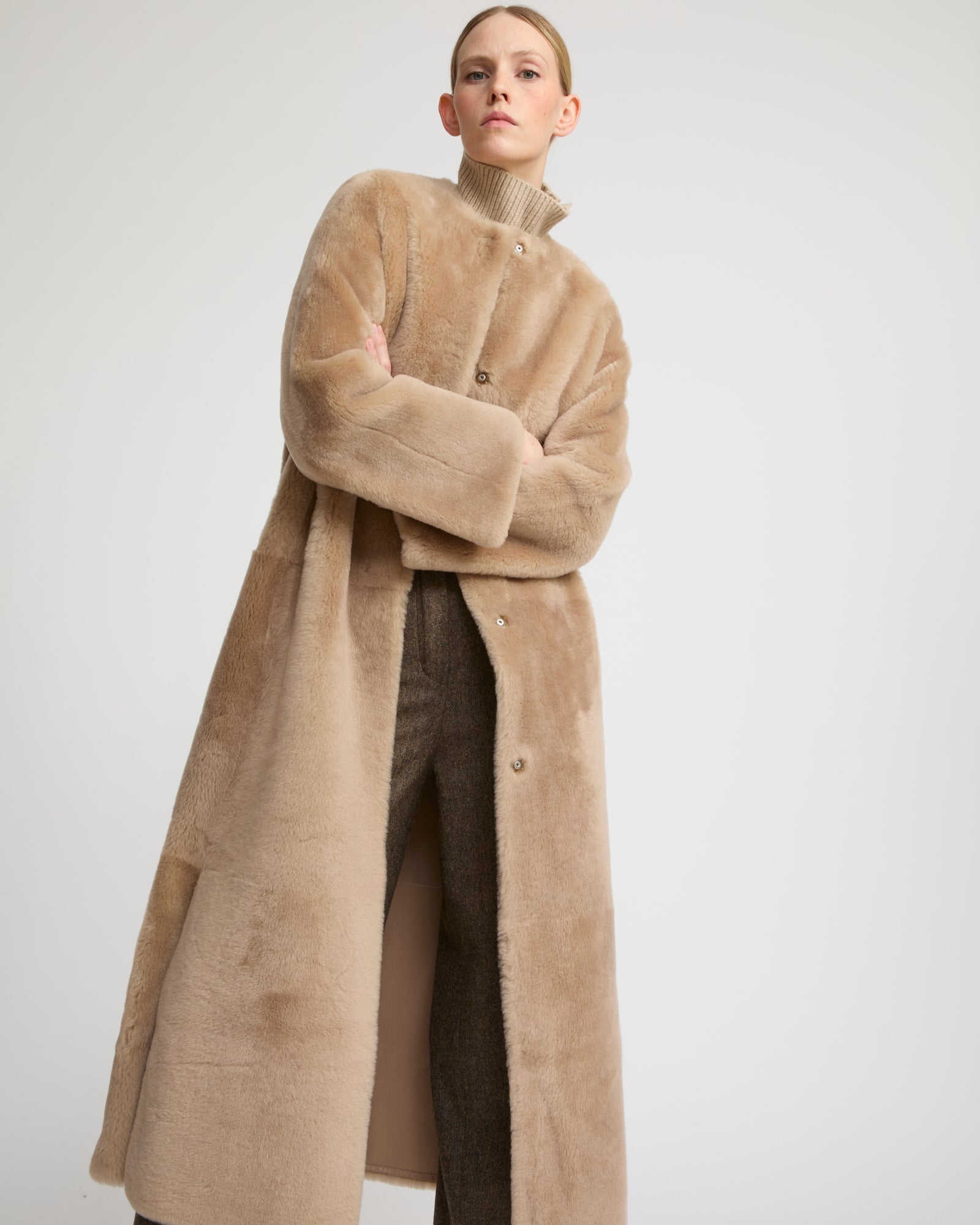 Extra long draped lambskin shearling coat -Yves Salomon