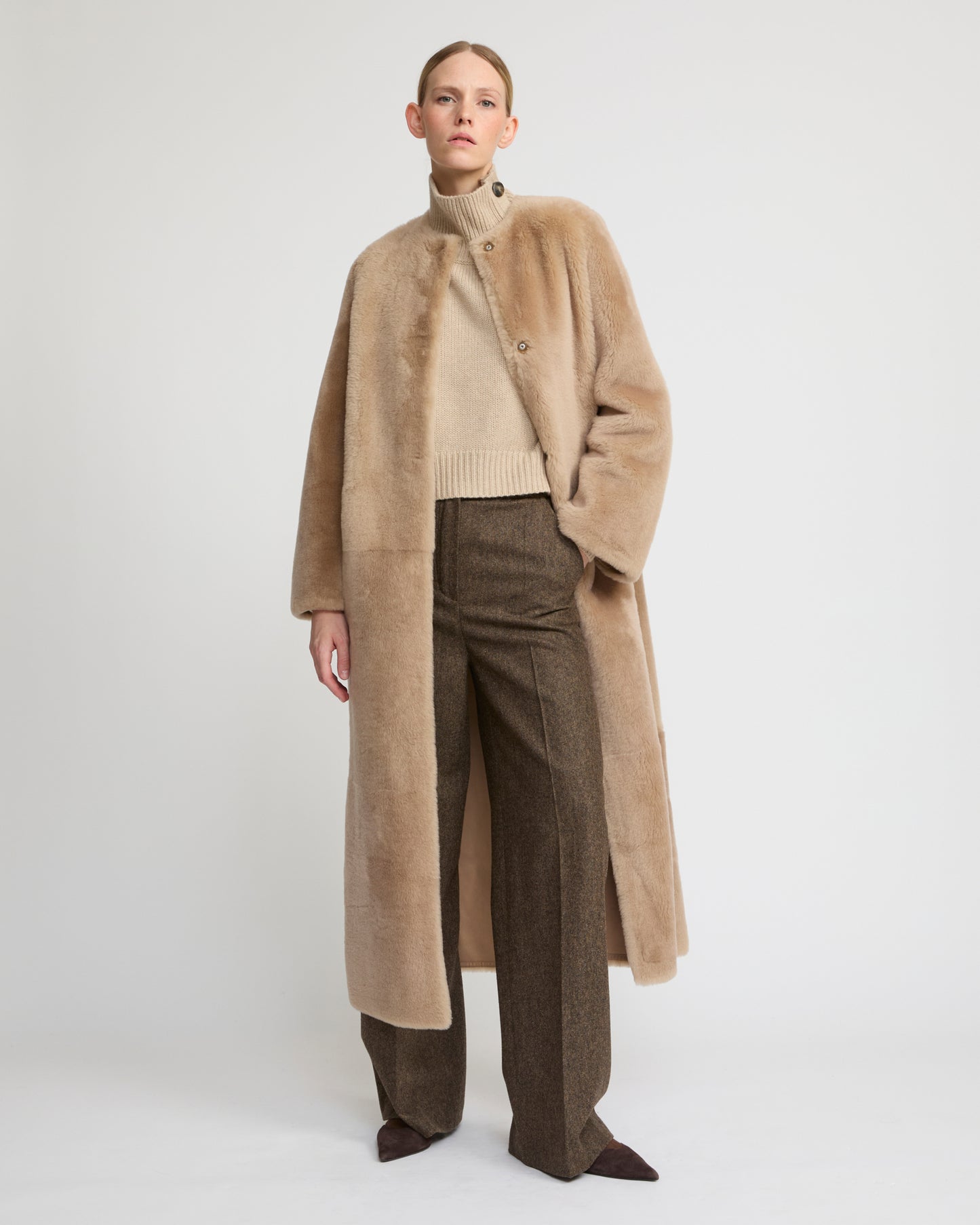 Extra long draped lambskin shearling coat -Yves Salomon