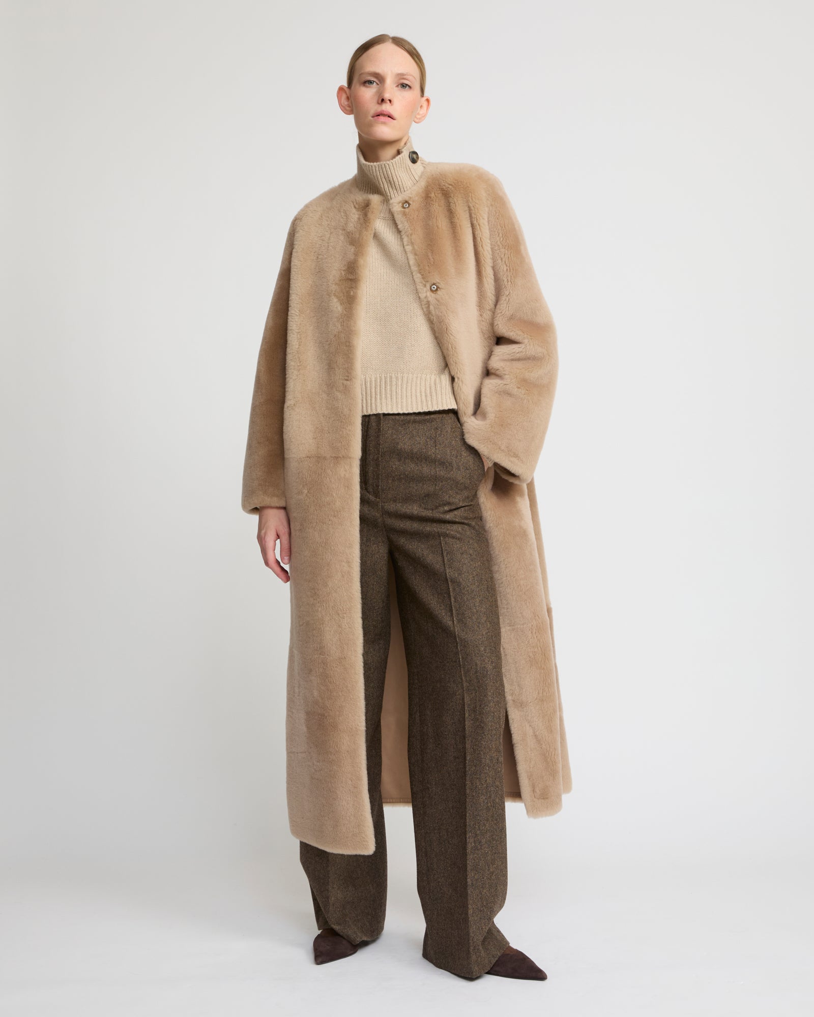 Extra long draped lambskin shearling coat -Yves Salomon