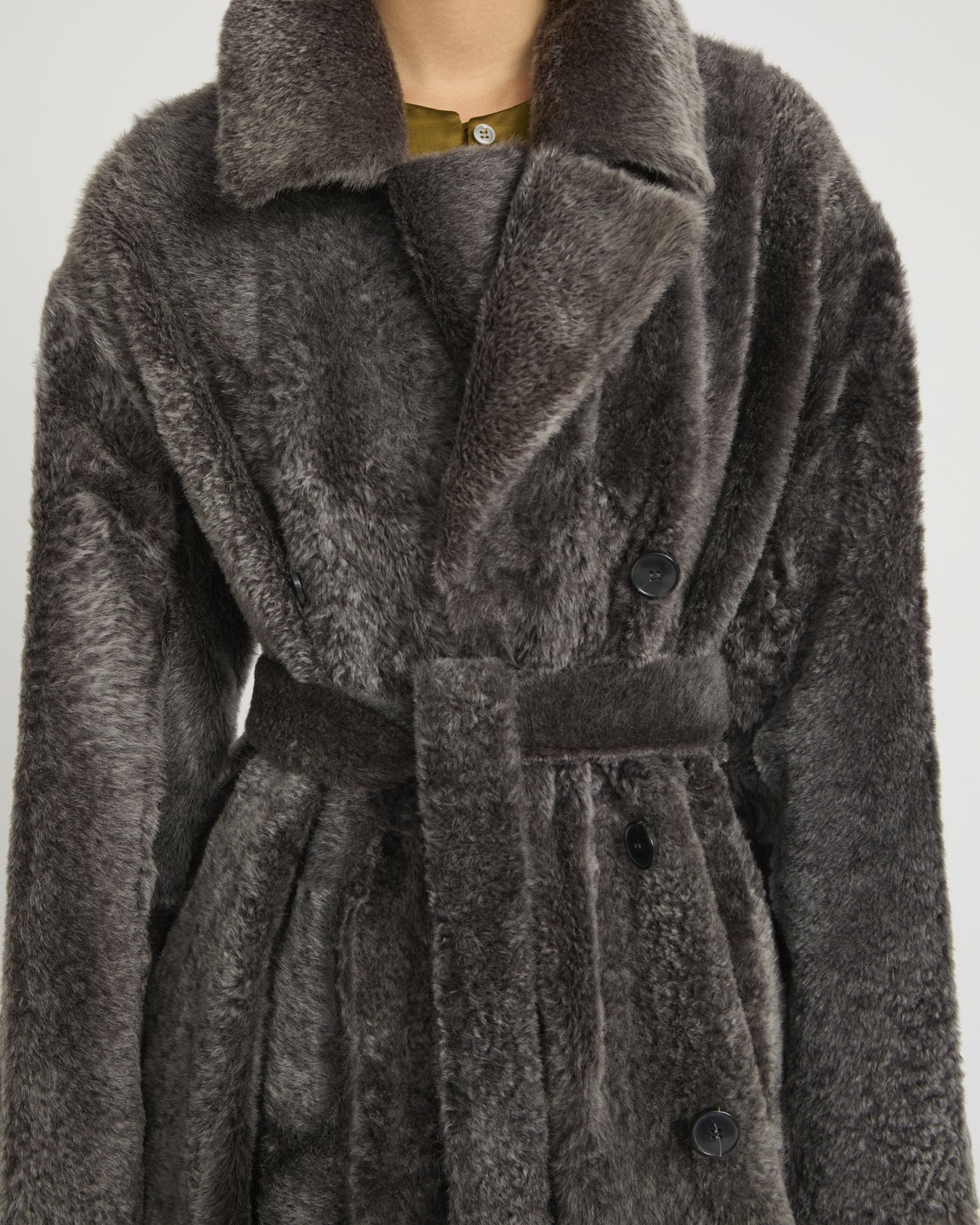 Double-breasted astrakan-style lambskin shearling coat -Yves Salomon