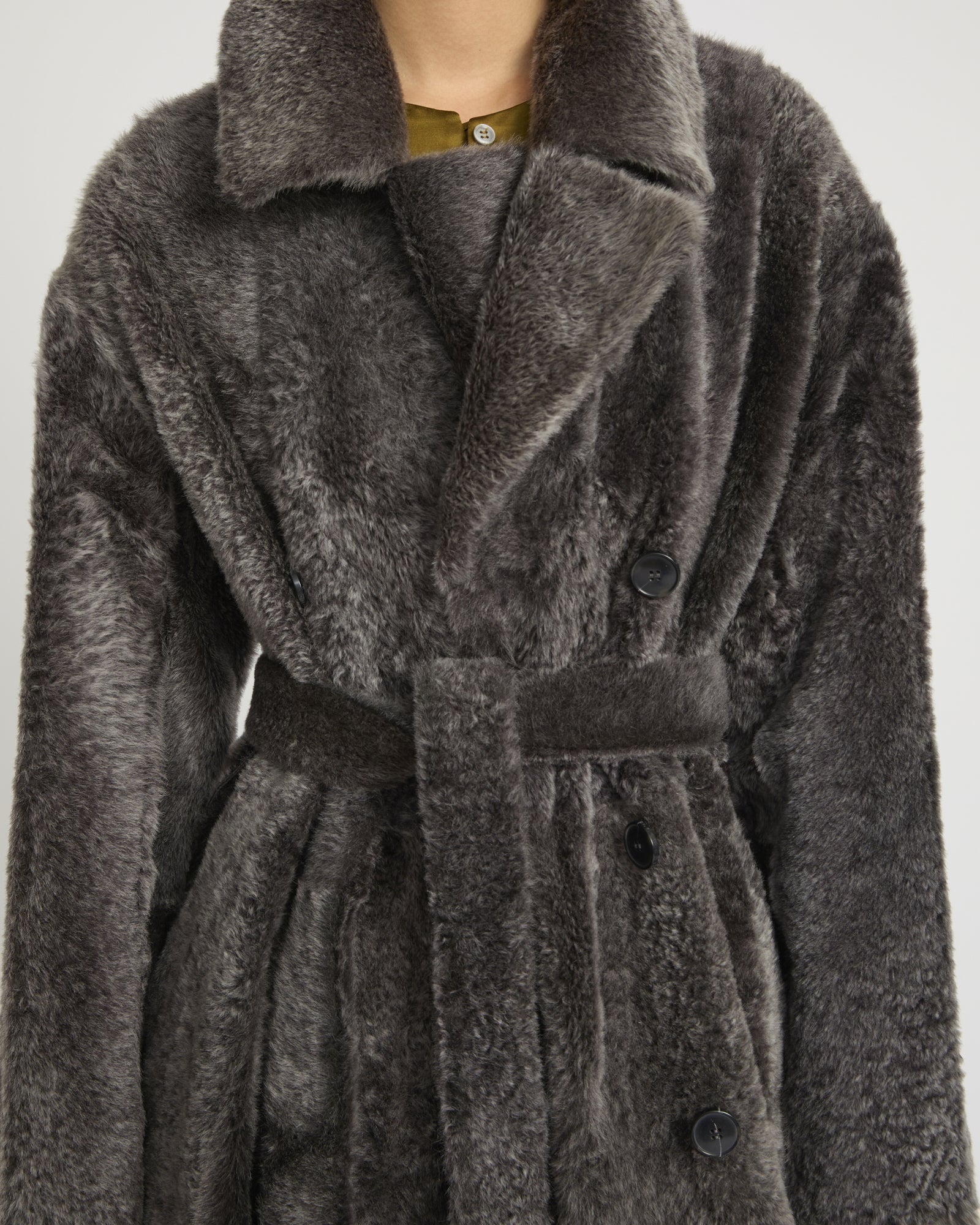 Double-breasted astrakan-style lambskin shearling coat -Yves Salomon