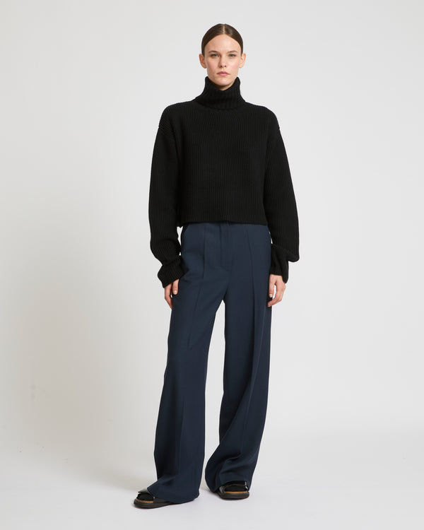 Straight trousers in wool gabardine fabric-Yves Salomon-Winter sale & boxing day