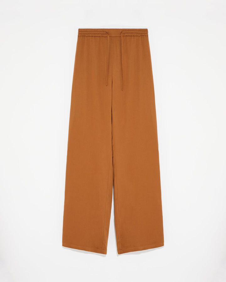 Palazzo trousers in matte satin fabric-Yves Salomon-Winter sale & boxing day