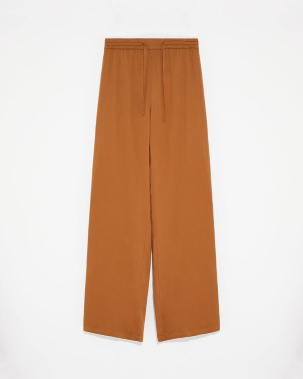 Palazzo trousers in matte satin fabric-Yves Salomon-Winter sale & boxing day