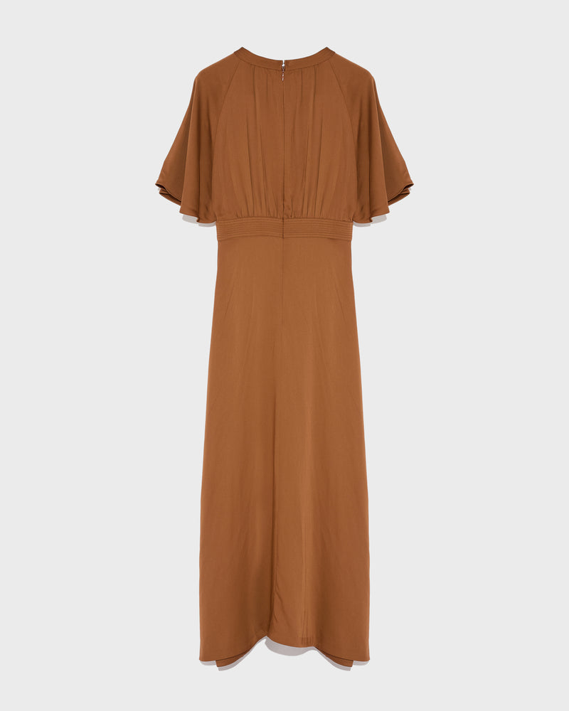Long belted dress in matte satin fabric-Yves Salomon-Winter sale & boxing day