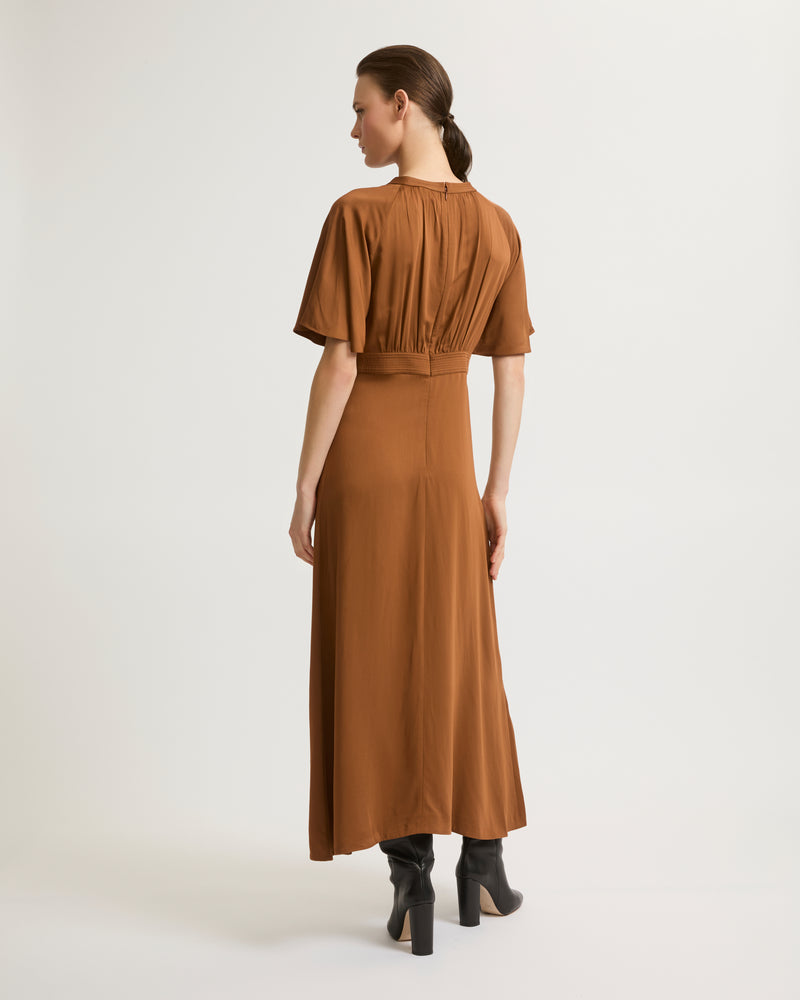 Long belted dress in matte satin fabric-Yves Salomon-Winter sale & boxing day