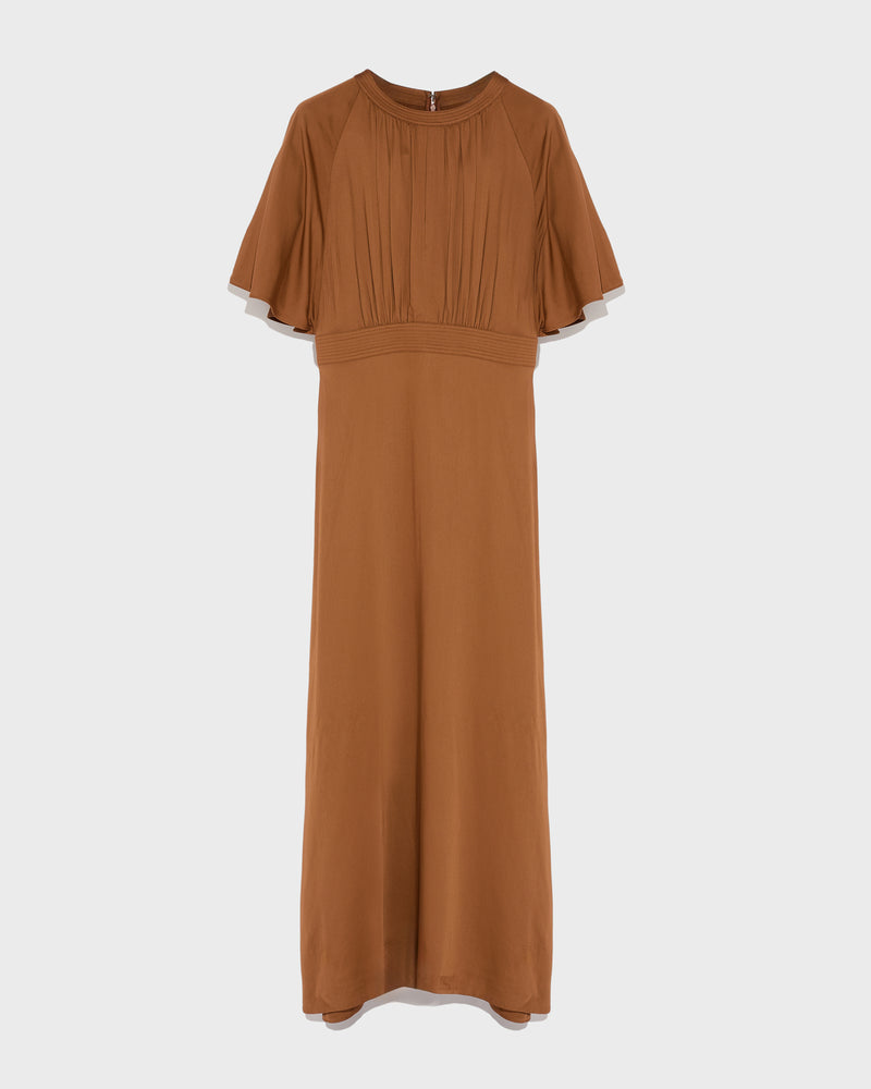 Long belted dress in matte satin fabric-Yves Salomon-Winter sale & boxing day