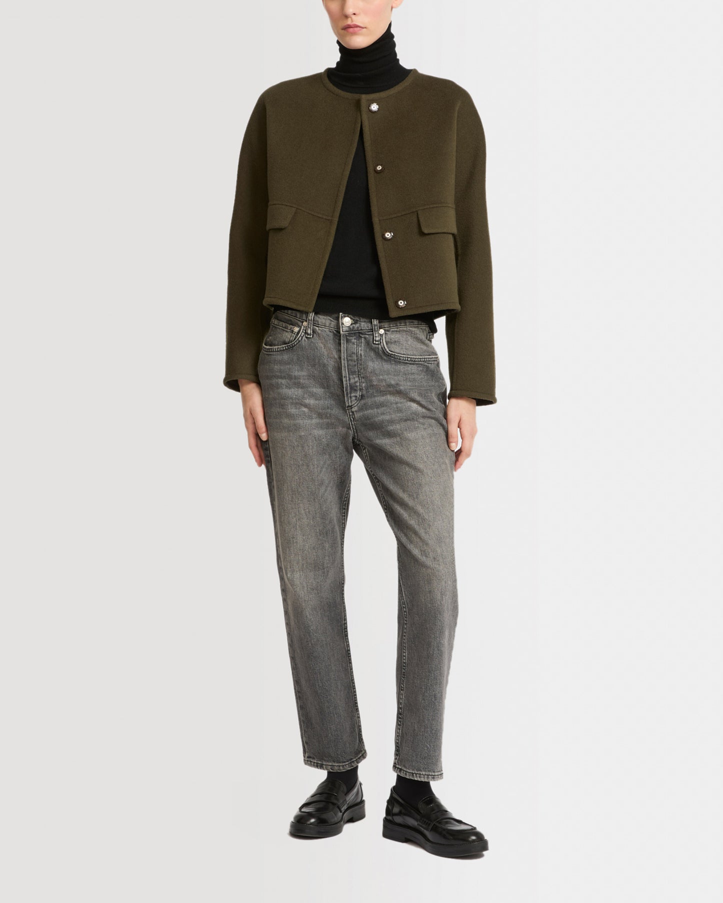 Double-sided cashmere blend round neck jacket