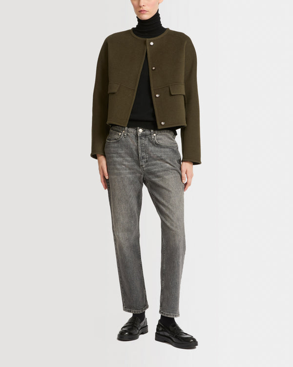 Double-sided cashmere blend round neck jacket