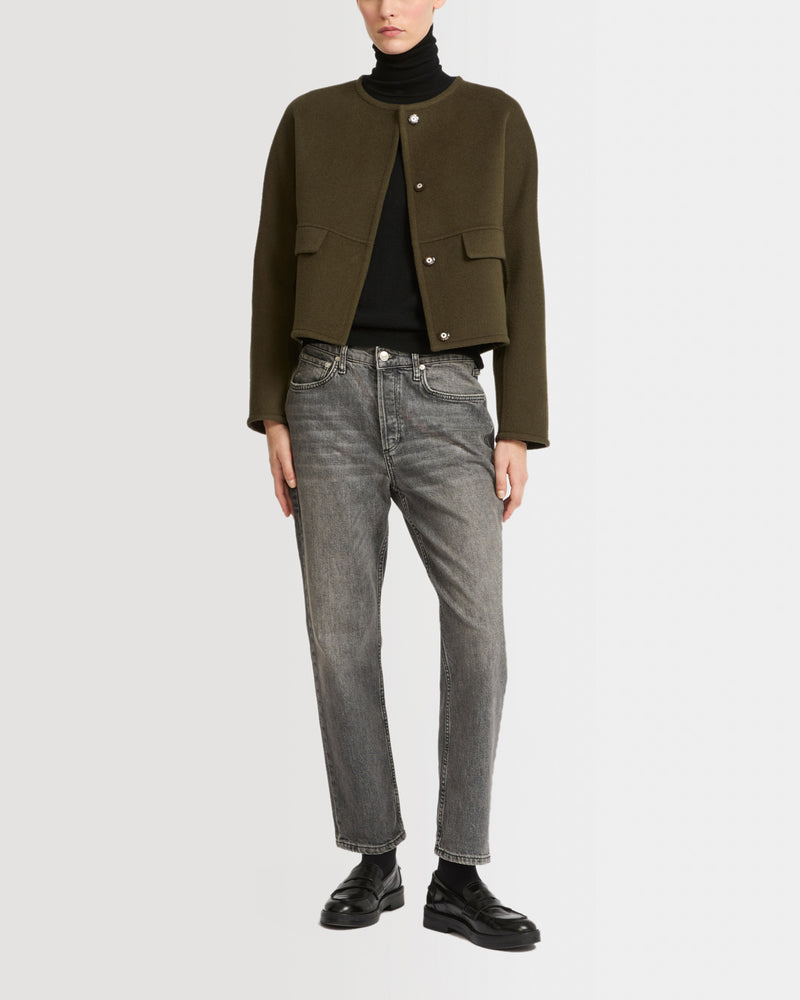 Double-sided cashmere blend round neck jacket