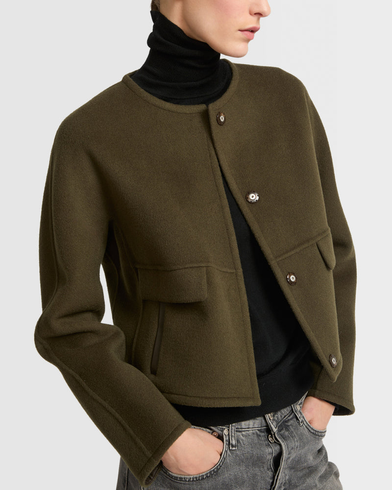Double-sided cashmere blend round neck jacket