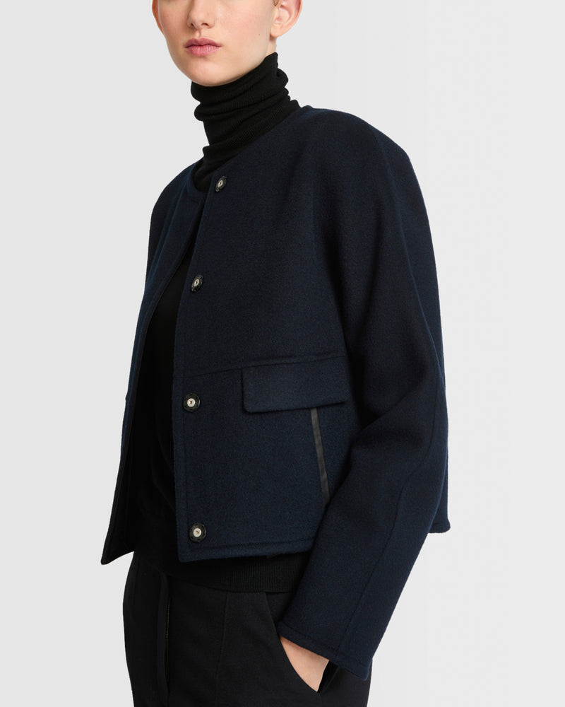 Double-sided cashmere blend round neck jacket