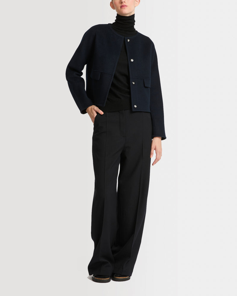 Double-sided cashmere blend round neck jacket