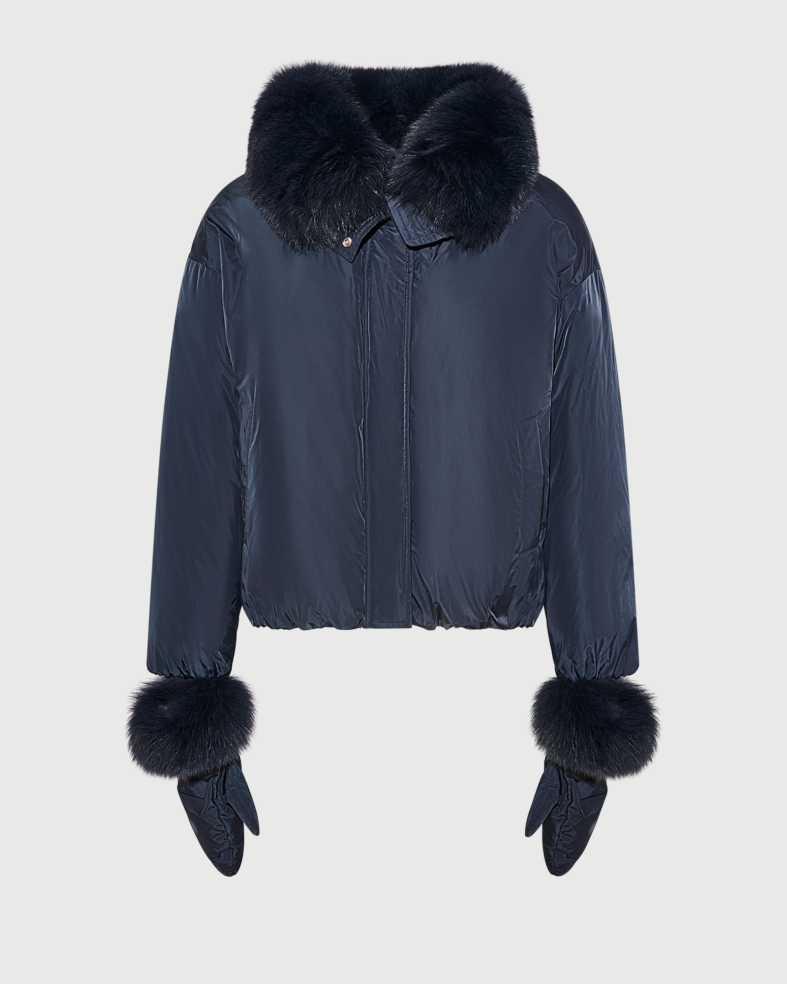 Short technical fabric down jacket with detachable fox fur collar - Yves Salomon - New Fall Winter Collection