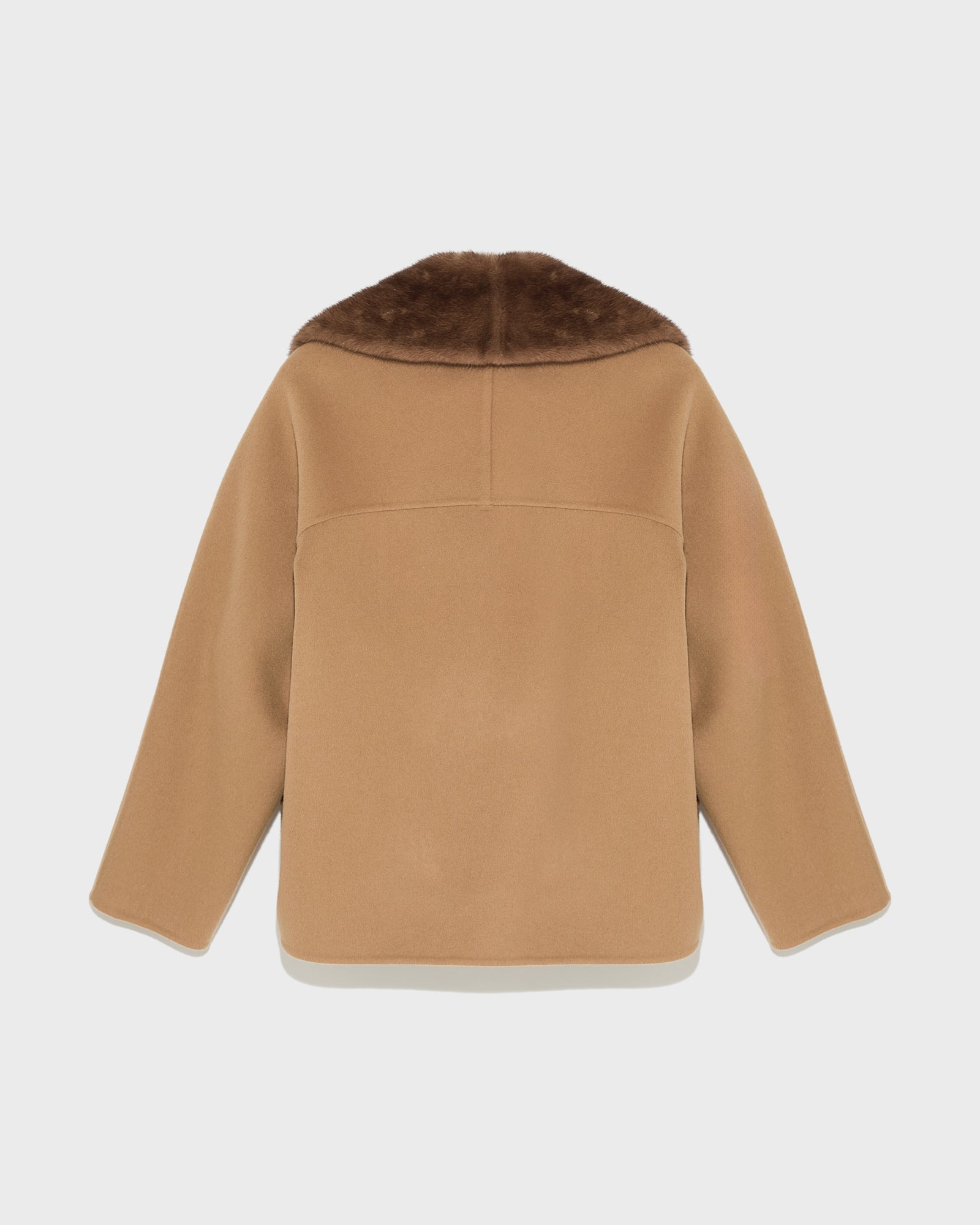 Cashmere blend pea jacket with removable mink collar - camel