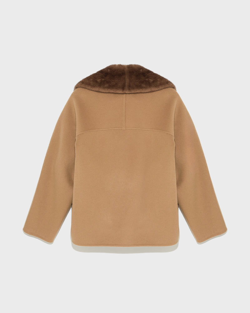 Cashmere blend pea jacket with removable mink collar