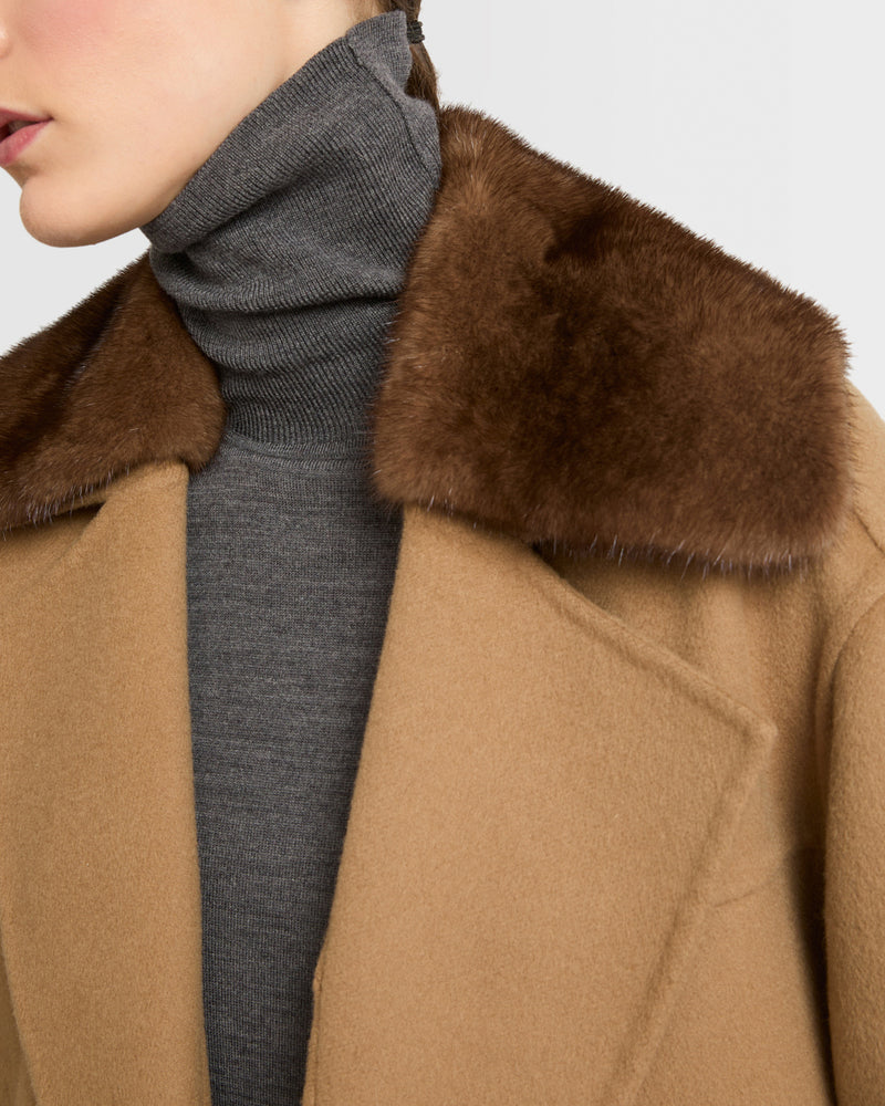 Cashmere blend pea jacket with removable mink collar