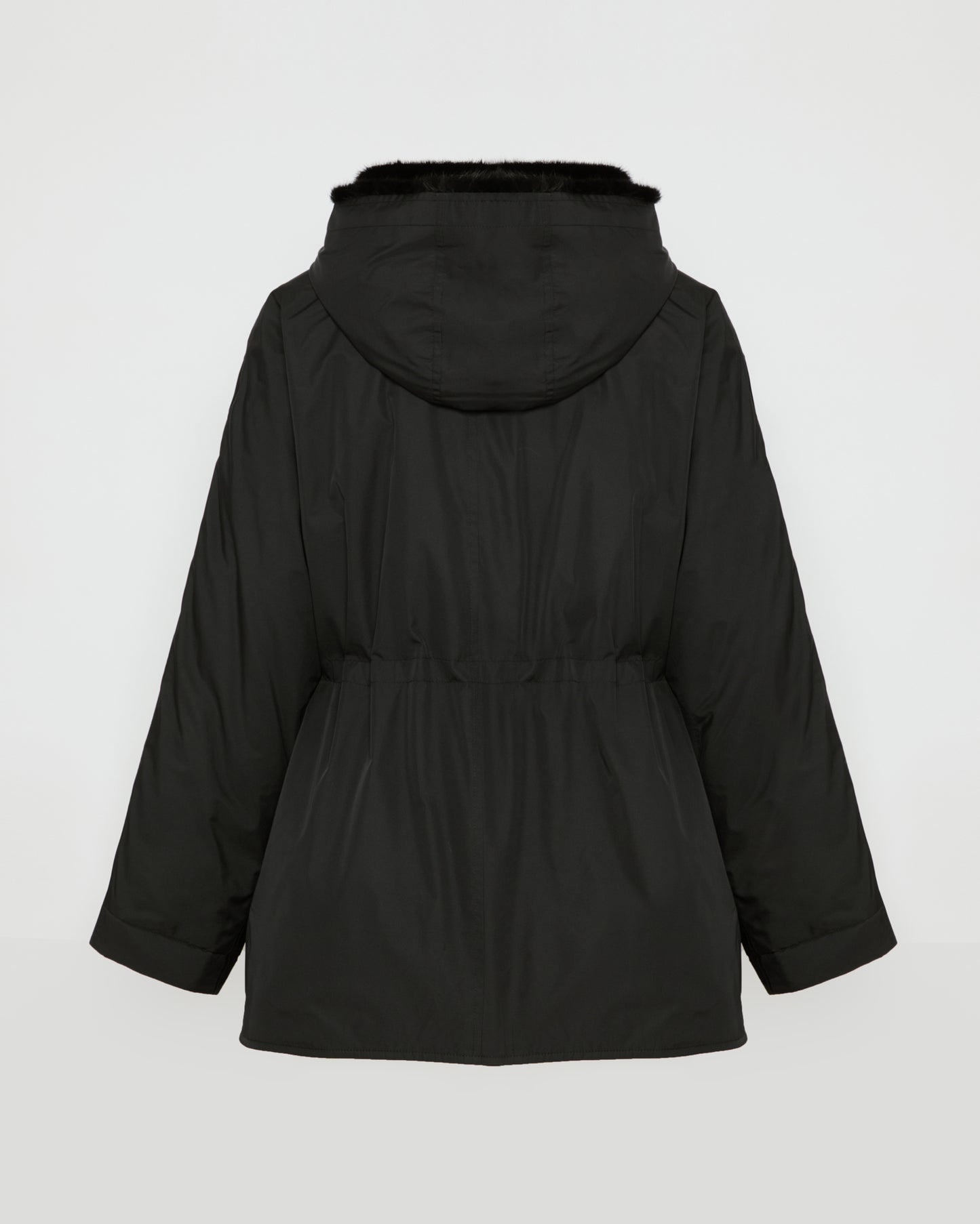 Cape jacket in technical fabric and long-haired mink fur