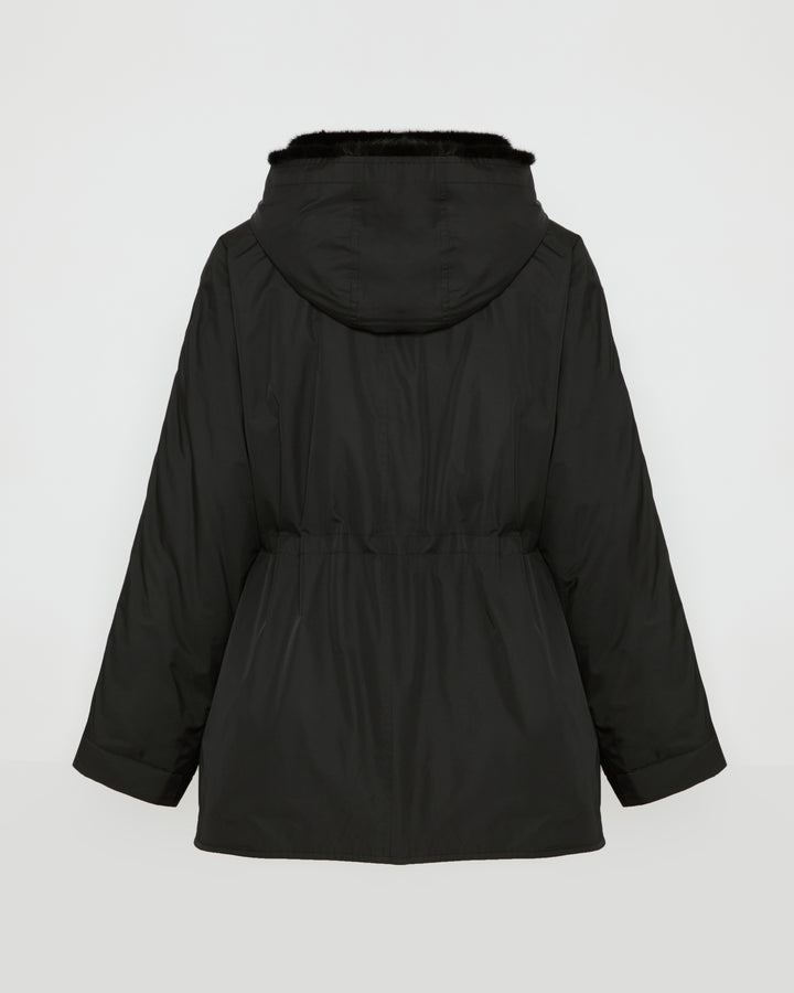 Cape jacket in technical fabric and long-haired mink fur