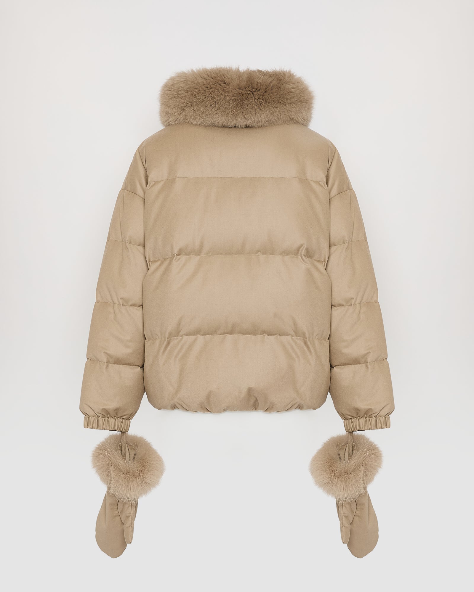 Short down jacket with detachable fox fur collar and mittens -Yves Salomon