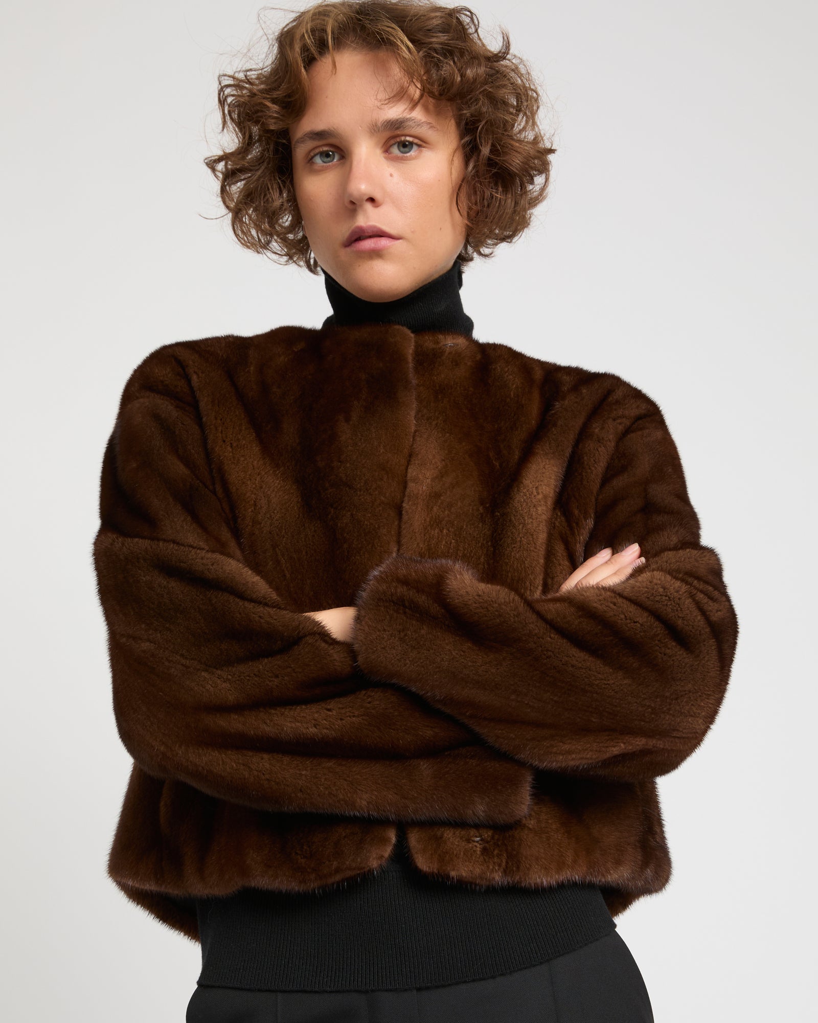 Long-haired mink fur round neck jacket -Yves Salomon