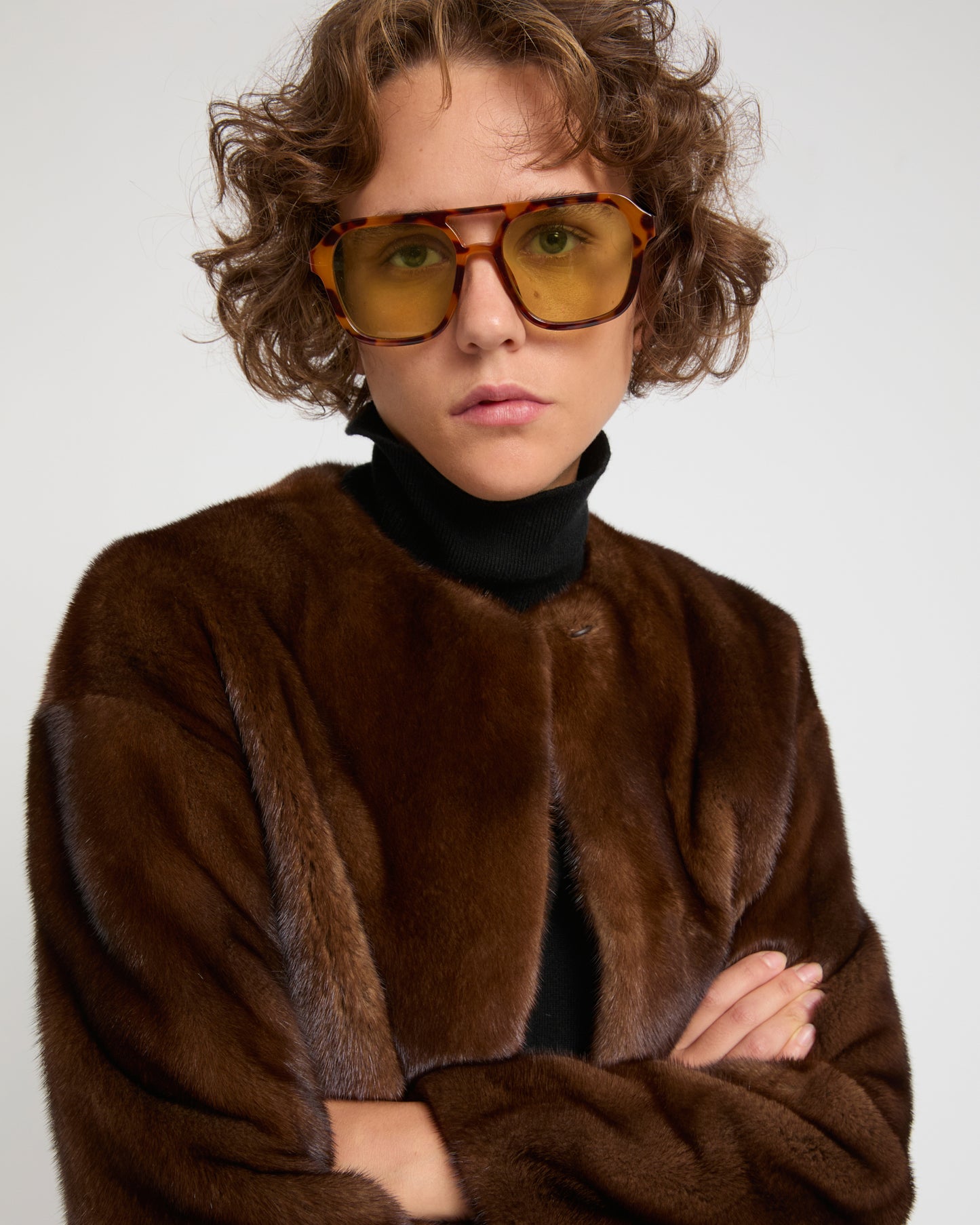 Long-haired mink fur round neck jacket -Yves Salomon