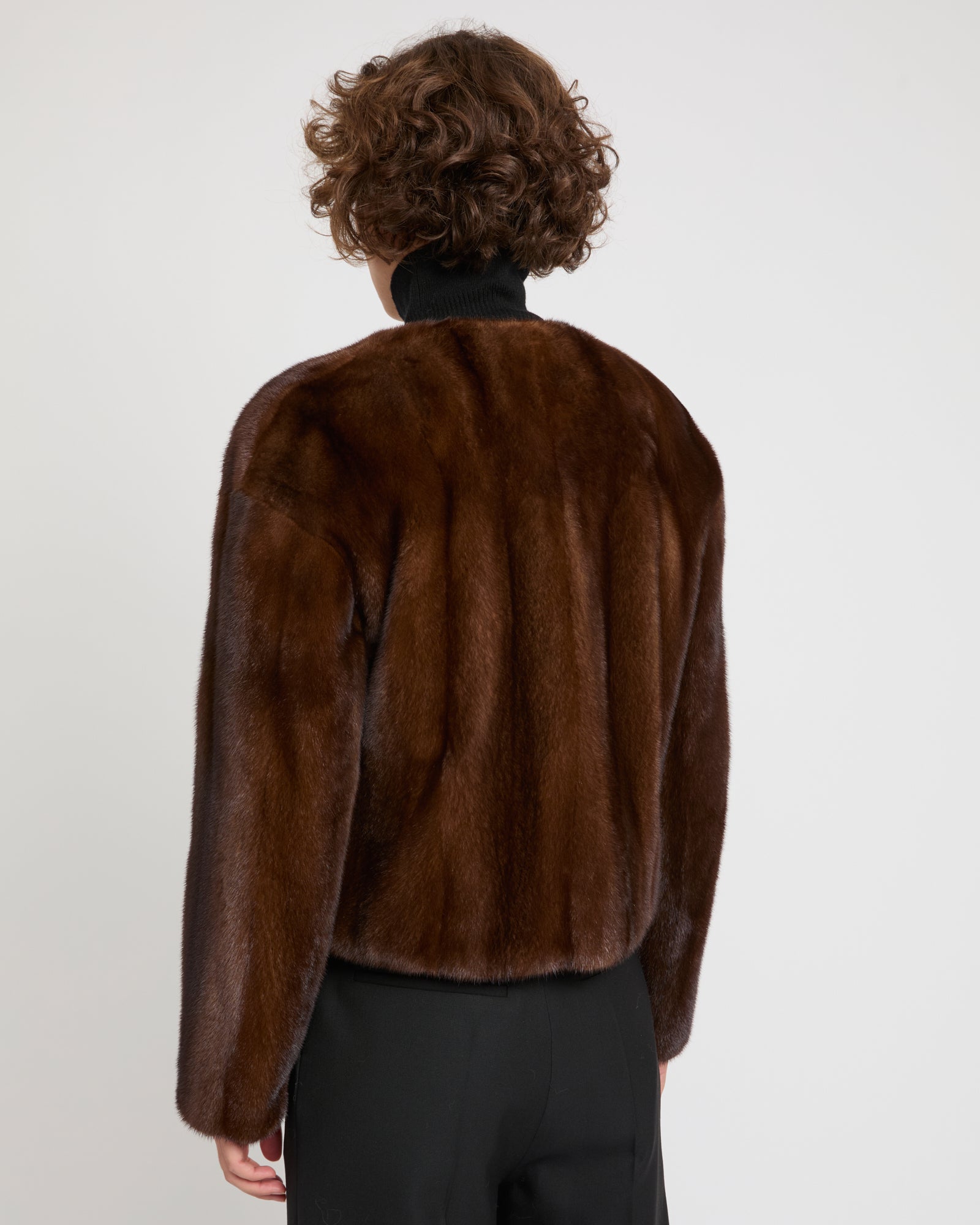 Long-haired mink fur round neck jacket -Yves Salomon