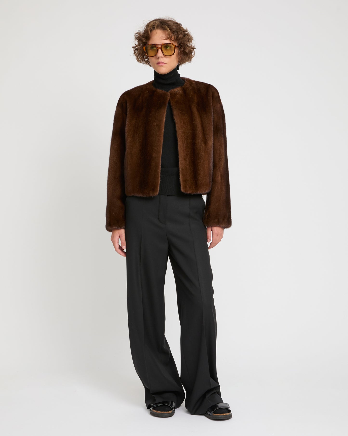 Long-haired mink fur round neck jacket -Yves Salomon
