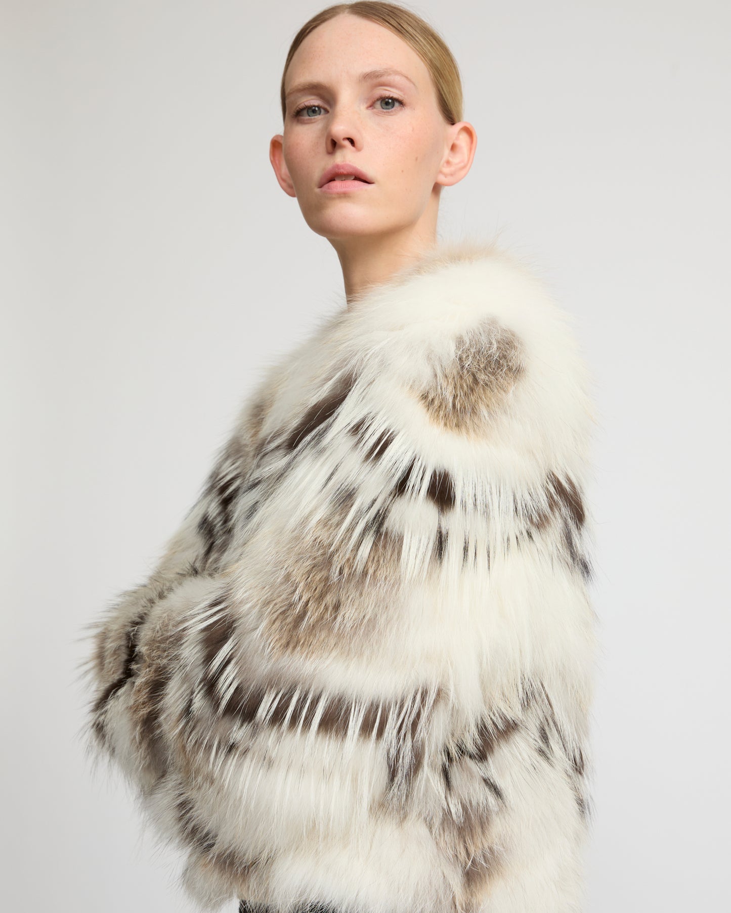 Belted cardigan in merino knit and fox fur -Yves Salomon