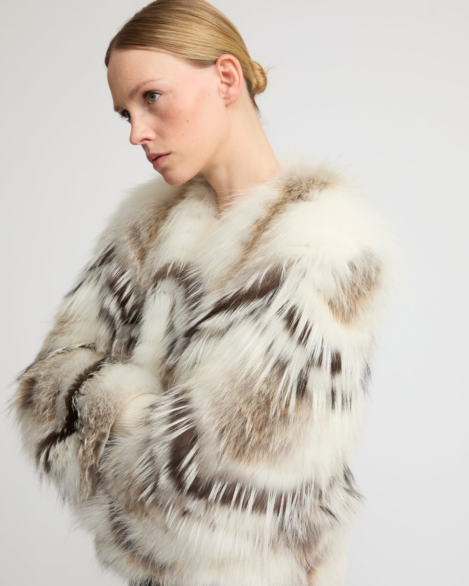 Belted cardigan in merino knit and fox fur -Yves Salomon