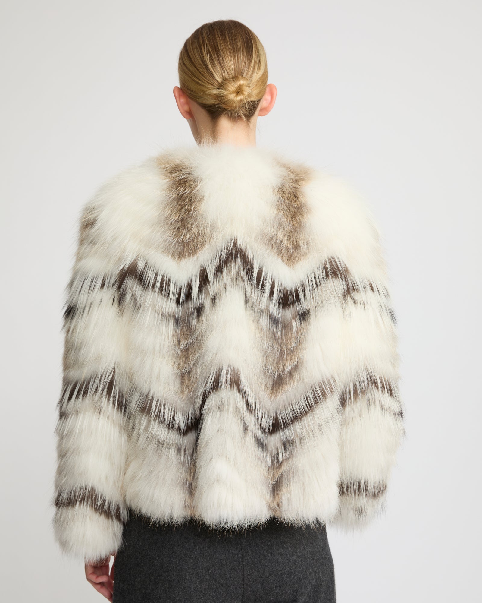 Belted cardigan in merino knit and fox fur -Yves Salomon