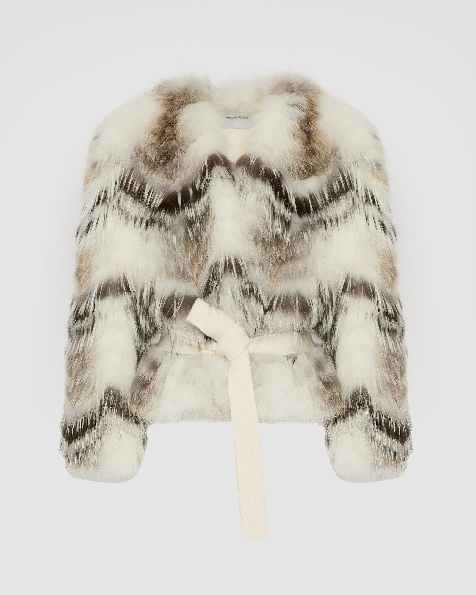 Belted cardigan in merino knit and fox fur -Yves Salomon