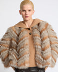 Belted jacket in merino knit and fox fur