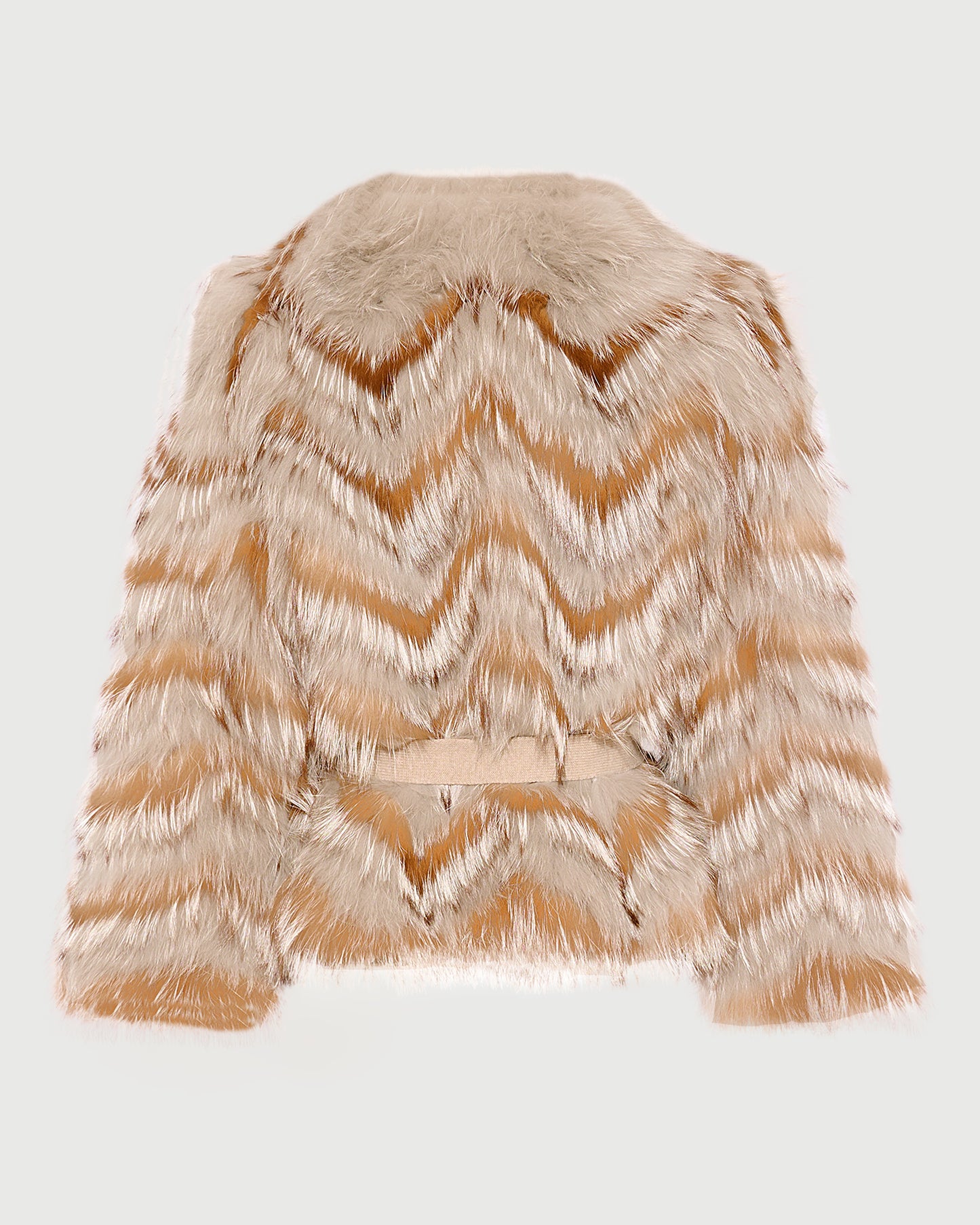 Belted jacket in merino knit and fox fur