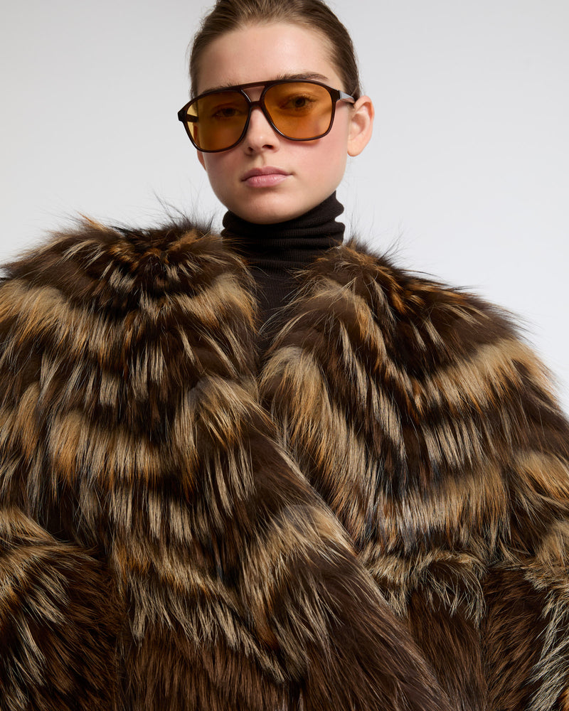 Belted jacket in merino knit and fox fur - Yves Salomon - New Fall Winter Collection
